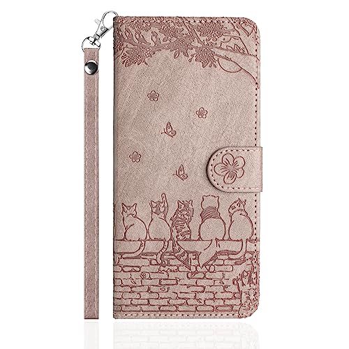 Butnyeoe Handyhülle für iPhone 12/iPhone 12 Pro,Zaunkatzen Klappbar Hülle,Geprägtes PU Leder Wallet Schutzhülle Tasche Flip Case,Magnetische Klapphülle mit Kartenfach Standfunktion,Rosa-Violett von Butnyeoe