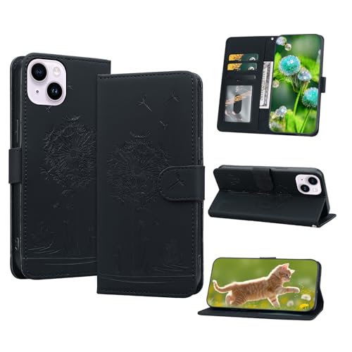Butnyeoe Handyhülle für iPhone 13 Klappbar Hülle, Lederhülle für iPhone 13, Flip Case Brieftasche Tasche [Kartenfach] [Magnet] [Ständer] Prägung Klapphülle Schutzhülle,Schwarz von Butnyeoe