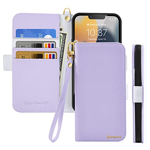 Butnyeoe Handyhülle für iPhone 13 Klappbar Hülle,Litschi Textur Leder Wallet Schutzhülle Tasche Flip Cover Case,Magnetic Closure Klapphülle mit Kartenfach Standfunktion,Helles Lila von Butnyeoe