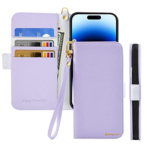 Butnyeoe Handyhülle für iPhone 14 Pro Klappbar Hülle,Litschi Textur Leder Wallet Schutzhülle Tasche Flip Cover Case,Magnetic Closure Klapphülle mit Kartenfach Standfunktion,Helles Lila von Butnyeoe