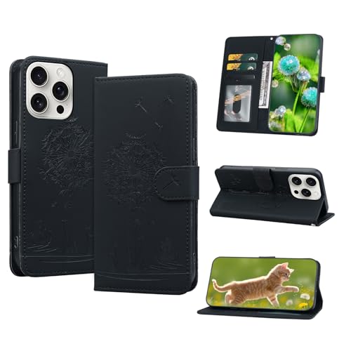 Butnyeoe Handyhülle für iPhone 14 Pro Max Klappbar Hülle, Lederhülle für iPhone 14 Pro Max, Flip Case Brieftasche Tasche [Kartenfach] [Magnet] [Ständer] Prägung Klapphülle Schutzhülle,Schwarz von Butnyeoe