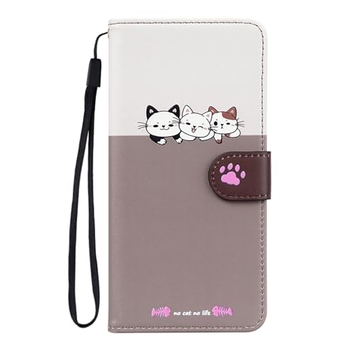 Butnyeoe Handyhülle für iPhone 15 Pro Max Klappbar,Süße Cartoon Katzen Leder Brieftasche Schutzhülle Tasche Flip Case Hülle,Magnetische Klapphülle mit Kartenfach Standfunktion,Beige+Kaffee von Butnyeoe