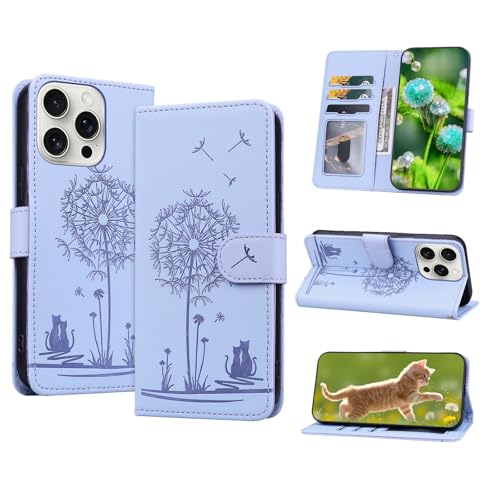Butnyeoe Handyhülle für iPhone 16 Pro Max Klappbar Hülle, Lederhülle für iPhone 16 Pro Max, Flip Case Brieftasche Tasche [Kartenfach] [Magnet] [Ständer] Prägung Klapphülle Schutzhülle,Lila/Violett von Butnyeoe