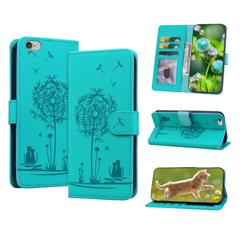 Butnyeoe Handyhülle für iPhone 6s Klappbar Hülle, Lederhülle für iPhone 6, Flip Case Brieftasche Tasche [Kartenfach] [Magnet] [Ständer] Prägung Klapphülle Schutzhülle,Blau-Grün von Butnyeoe