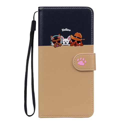 Butnyeoe Handyhülle für iPhone X Klappbar,iPhone XS Hülle,Süße Cartoon Hunde Leder Brieftasche Schutzhülle Tasche Flip Case,Magnetische Klapphülle mit Kartenfach Standfunktion,Dunkelblau+Gelb von Butnyeoe