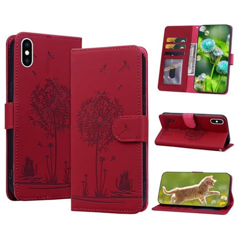 Butnyeoe Handyhülle für iPhone XS Klappbar Hülle, Lederhülle für iPhone X, Flip Case Brieftasche Tasche [Kartenfach] [Magnet] [Ständer] Prägung Klapphülle Schutzhülle,Rot von Butnyeoe
