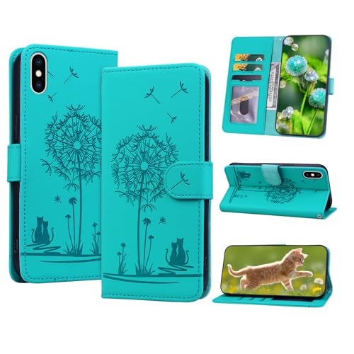Butnyeoe Handyhülle für iPhone XS Max Klappbar Hülle, Lederhülle für iPhone XS Max, Flip Case Brieftasche Tasche [Kartenfach] [Magnet] [Ständer] Prägung Klapphülle Schutzhülle,Blau-Grün von Butnyeoe