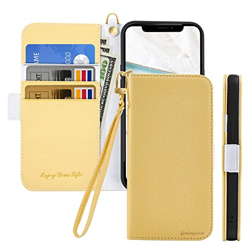 Butnyeoe Handyhülle für iPhone XS Max Klappbar Hülle,Litschi Textur Leder Wallet Schutzhülle Tasche Flip Cover Case,Magnetic Closure Klapphülle mit Kartenfach Standfunktion,Gelb von Butnyeoe