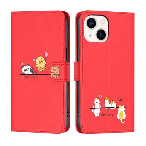 Butnyeoe Hülle für iPhone 13 Klappbar, iPhone 13 Handyhülle Tasche, Cute Cartoon Leder Klapphülle, Stoßfeste Schutzhülle mit Kartenfach, Flip Wallet Cover Case für iPhone 13, Rot Butnyeoe Hülle für iPhone 13 Klappbar, iPhone 13 Handyhülle Tasche, Cute Cartoon Leder Klapphülle, Stoßfeste Schutzhülle mit Kartenfach, Flip Wallet Cover Case für iPhone 13, Rot von Butnyeoe
