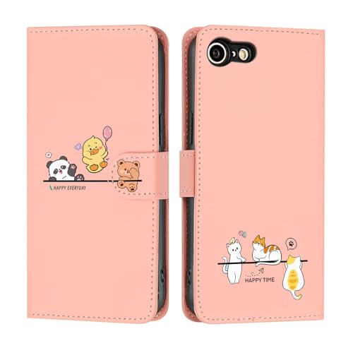 Butnyeoe Hülle für iPhone SE 2022 Klappbar, iPhone SE 2020 Handyhülle Tasche, Cute Cartoon Leder Klapphülle, Stoßfeste Schutzhülle mit Kartenfach, Flip Wallet Cover Case für iPhone 8/7, Rosa von Butnyeoe