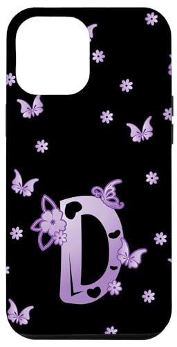 Hülle für iPhone 14 Pro Max Monogramm Anfangsbuchstabe D lila Schmetterling personalisiert von Butterfly Initial Letter Monogram Floral and Heart