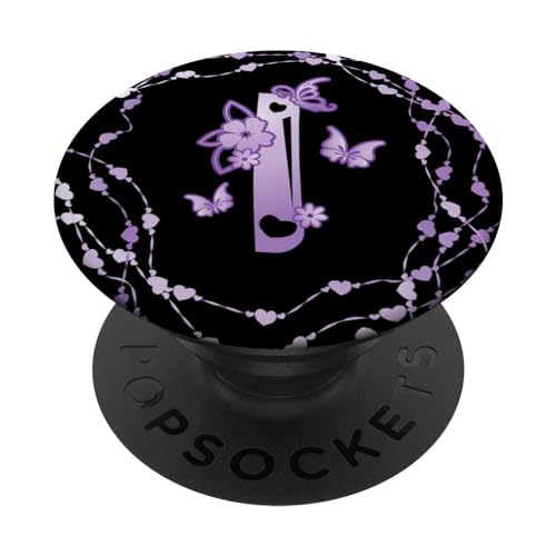 Monogramm Anfangsbuchstabe I lila Schmetterling personalisiert PopSockets mit austauschbarem PopGrip von Butterfly Initial Letter Monogram Floral and Heart