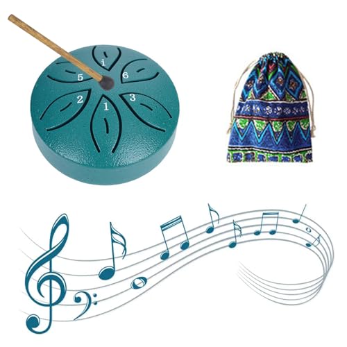 Mini Pan Drum Percussion, Zungentrommel Steel Tongue Drum 6 Töne Handpan Instrument Stahlzungentrommel Mini Pan Drum Percussion 3 Zoll Stahlzungen mit Schlägeln für Meditation Yoga (Grün) von Butyeak
