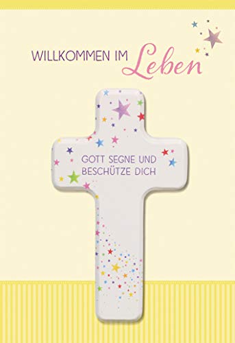 Butzon & Bercker Glückwunschkarte zur Geburt mit Holzkreuz 'Willkommen im Leben' - Motiv 'Sterne' von Butzon & Bercker