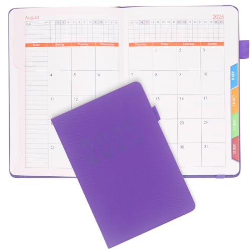 2025 Buchkalender, A5 Terminkalender, wochenplaner, 1 Tag pro Seite Tagesplaner mit Stundenplan, Zeitmanagement, 365-Tagesbüroplan, Akademischer Organisator, Geeignet für Home Office Schulen (Lila) von Buwico