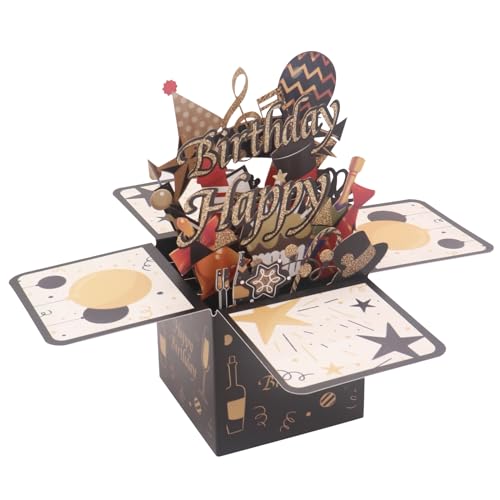 Geburtstagskarten für Frauen Männer Kinder, 3D Pop-up Kuchen Musik Geburtstagskarte Geschenke für Frauen und Männer, Mama und Papa, Frau, Schwester, Kinder, Freunde mit Umschlägen (Schwarz) von Buwico
