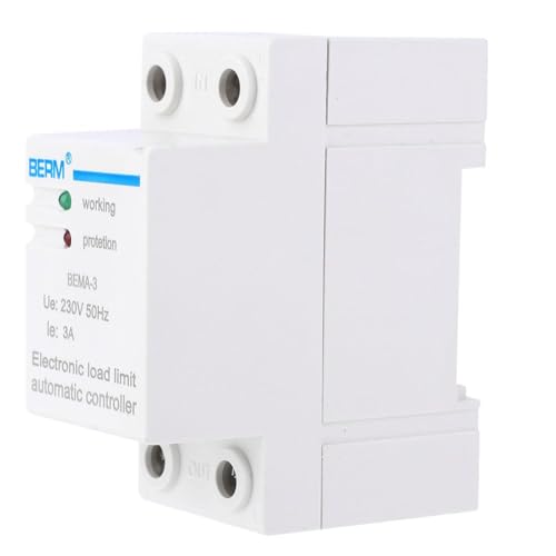 BuyWeek Elektronischer Lastbegrenzungsregler, 2P 3A Einschaltstrombegrenzer, 230V AC Einphasen Energiezähler 35 mm Din-Rail-Stromzähler von BuyWeek