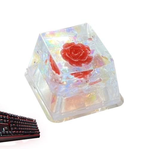 Bvizyelck Trockenblumen Tastatur-Tastenkappe, süße Harz-Tastenkappen - Resin Camellia Rose Sa Profil Schlüsselkappe | Durchscheinend durchscheinend, DIY-Ersatz, Sa-Profil, Esc-Tastenkappe für von Bvizyelck