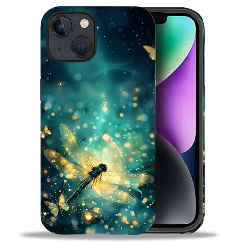 Bvkilrvc Kompatibel mit iPhone 13/iPhone 14 Hülle, Libelle Blau Schmetterling Muster Druck Matte Handyhülle Lustige Flüssigsilikonhülle Stoßfest Stoßfest Schutzhülle von Bvkilrvc