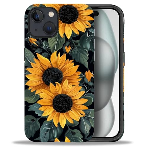 Bvkilrvc Kompatibel mit iPhone 15 Hülle, Sonnenblume Blumen Gelb Muster Druck Matte Handyhülle Lustige Flüssigsilikonhülle Stoßfest Stoßfest Schutzhülle von Bvkilrvc