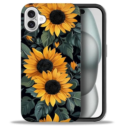 Bvkilrvc Kompatibel mit iPhone 16 Hülle, Sonnenblume Blumen Gelb Muster Druck Matte Handyhülle Lustige Flüssigsilikonhülle Stoßfest Stoßfest Schutzhülle von Bvkilrvc