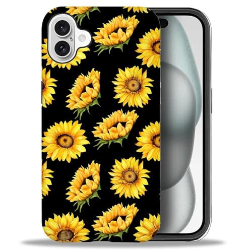Bvkilrvc Kompatibel mit iPhone 16 Hülle, Sonnenblume Blumen Muster Druck Matte Handyhülle Lustige Flüssigsilikonhülle Stoßfest Stoßfest Schutzhülle von Bvkilrvc