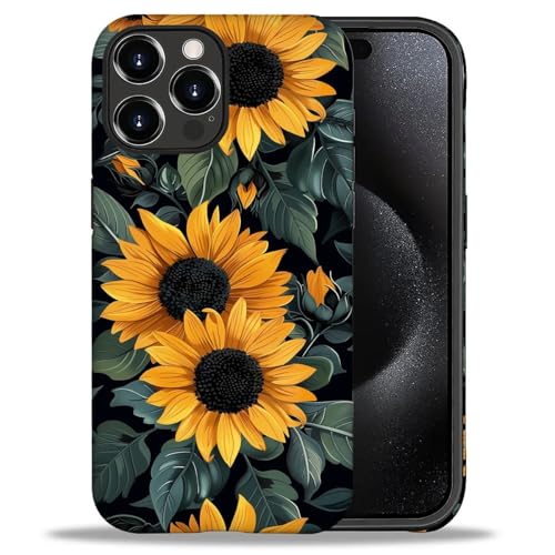 Bvkilrvc Kompatibel mit iPhone 16 Pro Hülle, Sonnenblume Blumen Gelb Muster Druck Matte Handyhülle Lustige Flüssigsilikonhülle Stoßfest Stoßfest Schutzhülle von Bvkilrvc