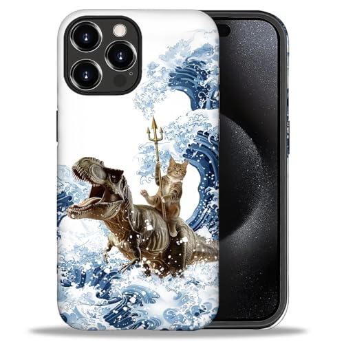 Bvkilrvc Kompatibel mit iPhone 16 Pro Hülle, Wave Dinosaurier Katze Muster Druck Matte Handyhülle Lustige Liquid Silikon Case Stoßfest Stoßfest Schutzhülle von Bvkilrvc