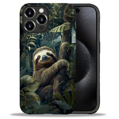 Bvkilrvc Kompatibel mit iPhone 16 Pro Max Hülle, Wald Faultier Muster Druck Handyhülle Lustige Flüssigsilikonhülle Stoßfest Stoßfest Schutzhülle von Bvkilrvc
