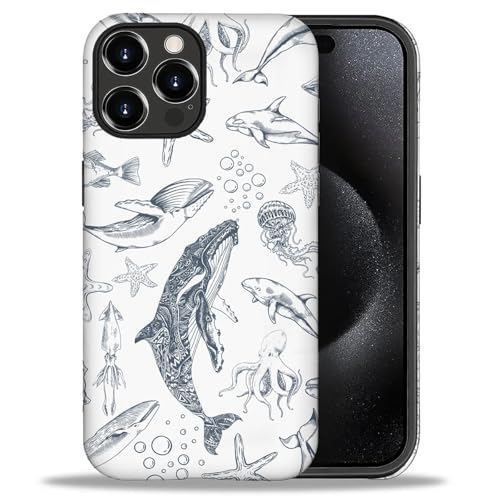 Bvkilrvc Kompatibel mit iPhone 16 Pro Max Hülle, Weißer Hai Ozean Quallen Muster Druck Matte Handyhülle Lustige Silikonhülle Stoßfest Stoßfest Schutzhülle von Bvkilrvc