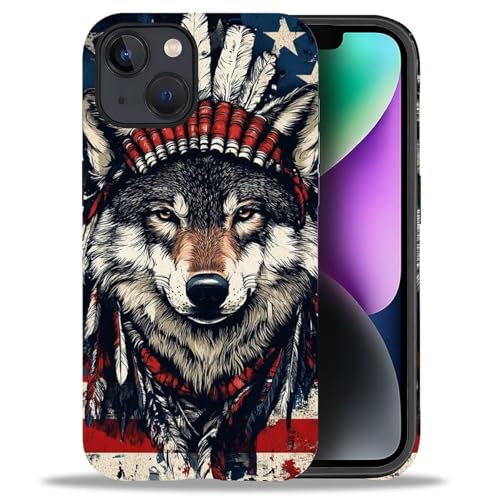 Bvkilrvc Schutzhülle für iPhone 13, iPhone 14, indischer Kopfschmuck, Wolf, amerikanische Flagge, Muster, matt, lustig, Flüssigsilikon, stoßfest, stoßfest, Schutzhülle Bvkilrvc Schutzhülle für iPhone 13, iPhone 14, indischer Kopfschmuck, Wolf, amerikanische Flagge, Muster, matt, lustig, Flüssigsilikon, stoßfest, stoßfest, Schutzhülle von Bvkilrvc