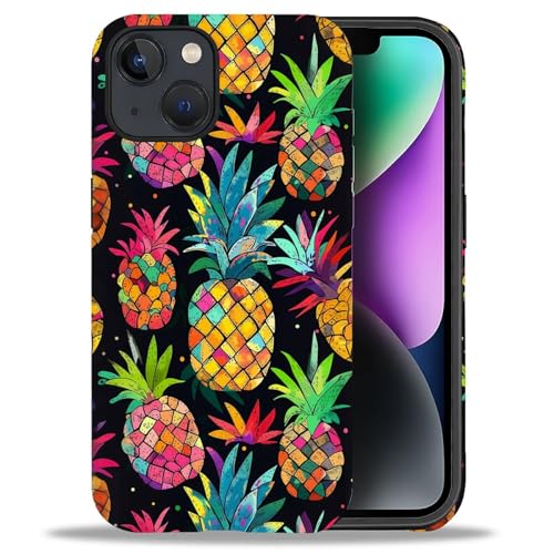 Bvkilrvc Schutzhülle für iPhone 13/iPhone 14, buntes Ananas-Muster, matt, lustig, Flüssigsilikon, stoßfest, kratzfest, stoßfest von Bvkilrvc