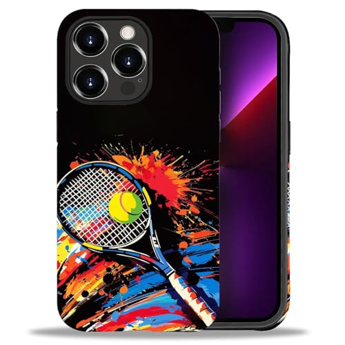 Bvkilrvc Schutzhülle für iPhone 13Pro, Aquarell-Tinte, Tennis-Muster, matt, lustige Flüssigsilikon-Hülle, stoßfest, kratzfest, stoßfest von Bvkilrvc