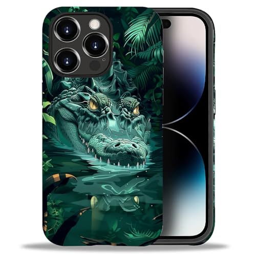 Bvkilrvc Schutzhülle für iPhone 14 Pro, grünes Krokodilmuster, matt, lustig, Flüssigsilikon, stoßfest, stoßfest von Bvkilrvc