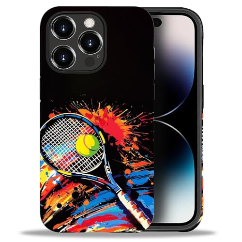 Bvkilrvc Schutzhülle für iPhone 14 Pro Max, Aquarell-Tinte, Tennis-Muster, matt, lustige Flüssigsilikon-Hülle, stoßfest, kratzfest, stoßfest von Bvkilrvc