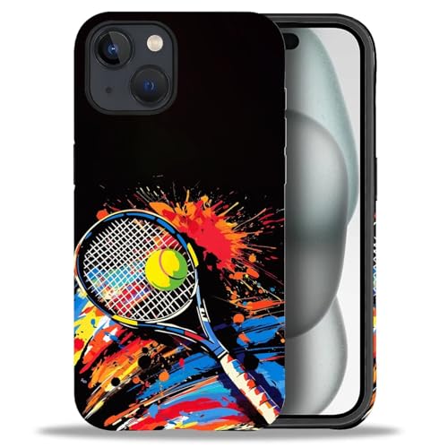 Bvkilrvc Schutzhülle für iPhone 15, Aquarell-Tinte, Tennis-Muster, matt, lustige Flüssigsilikon-Hülle, stoßfest, kratzfest, stoßfest von Bvkilrvc