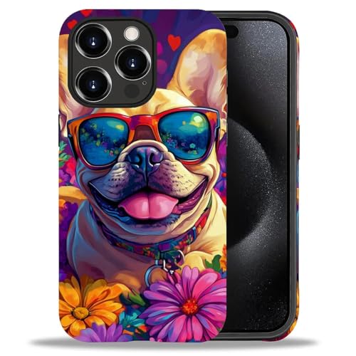 Bvkilrvc Schutzhülle für iPhone 15 Pro Max, niedliches Muster mit französischer Bulldogge, matt, lustig, Flüssigsilikon, stoßfest, kratzfest, stoßfest von Bvkilrvc
