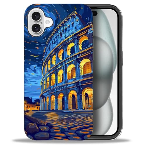 Bvkilrvc Schutzhülle für iPhone 16, Kolosseum in Rom, Muster bedruckt, matt, lustig, Flüssigsilikon, stoßfest, kratzfest, stoßfest von Bvkilrvc