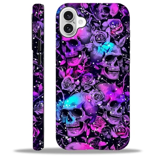 Bvkilrvc Schutzhülle für iPhone 16, Totenkopf-Rosenmuster, matt, lustig, Flüssigsilikon, stoßfest, stoßfest, Violett Bvkilrvc Schutzhülle für iPhone 16, Totenkopf-Rosenmuster, matt, lustig, Flüssigsilikon, stoßfest, stoßfest, Violett von Bvkilrvc
