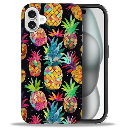 Bvkilrvc Schutzhülle für iPhone 16, buntes Ananas-Muster, matt, lustige Flüssigsilikon-Hülle, stoßfest, kratzfest, stoßfest von Bvkilrvc