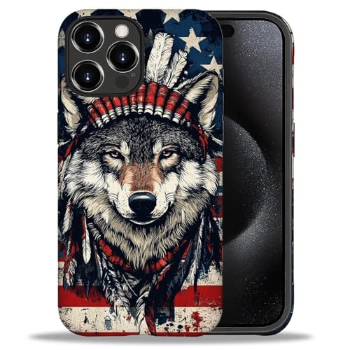 Bvkilrvc Schutzhülle für iPhone 16 Pro Max, Motiv: indischer Kopfschmuck, Wolf, amerikanische Flagge, Muster, matt, lustig, Flüssigsilikon, stoßfest, stoßfest Bvkilrvc Schutzhülle für iPhone 16 Pro Max, Motiv: indischer Kopfschmuck, Wolf, amerikanische Flagge, Muster, matt, lustig, Flüssigsilikon, stoßfest, stoßfest von Bvkilrvc