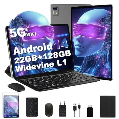 Bvlary 2025 Neueste 10 Zoll Android 14 Tablet 22 GB RAM+128 GB ROM 1TB TF, Octa-Core,13MP+8MP, 5G+2.4G WiFi, 1280 * 800 HD-Display, Tablet PC, GPS,BT 5.0, 6000 mAh,(grau) von Bvlary
