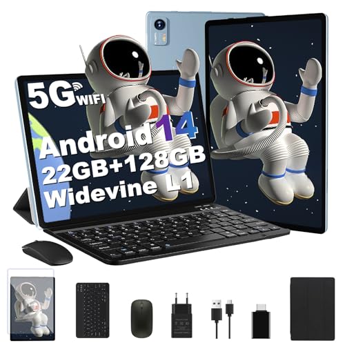 Bvlary Android 14 Tablet, 10 Zoll Android Tablet, 22GB RAM+128 GB ROM 1TB erweiterbar,Octa-Core, Gesichtserkennung, 13MP+8MP, 6000 mAh, Bluetooth 5.0, 5G+2.4G WiFi,1280 * 800 HD-Display (blau) von Bvlary