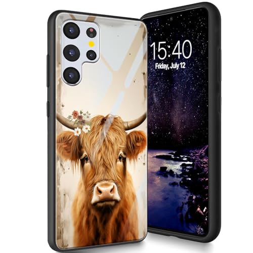 Bxgolkgd Designed for Samsung Galaxy S24 Ultra 6.8" 2023 Hülle, Tempered Glass Back Cover Designed with TPU Silikon Shockproof Anti-Scratch Bumper - Cute Highland Cow Bxgolkgd Designed for Samsung Galaxy S24 Ultra 6.8" 2023 Hülle, Tempered Glass Back Cover Designed with TPU Silikon Shockproof Anti-Scratch Bumper - Cute Highland Cow von Bxgolkgd
