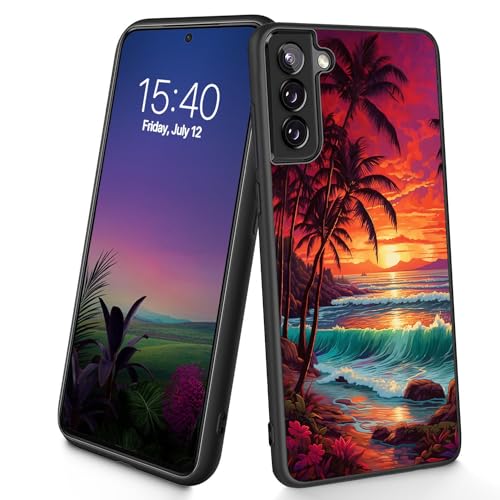 Bxgolkgd Entworfen für Galaxy S23 Plus, dünne, weiche TPU-Silikon-Schutzhülle, stoßfest, rutschfest, für Samsung Galaxy S23 Plus 2023, 16,8 cm (6,6 Zoll), Sonnenuntergang, Palme, Strand von Bxgolkgd