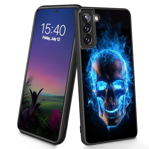 Bxgolkgd Entworfen für Galaxy S23 Plus, dünne, weiche TPU-Silikon-Schutzhülle, stoßfest, rutschfest, für Samsung Galaxy S23 Plus 2023 16,8 cm (6,6 Zoll), blaue Flammen Totenkopf von Bxgolkgd
