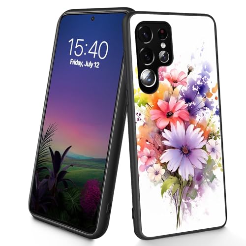 Bxgolkgd Entworfen für Galaxy S23 Ultra, dünne, weiche TPU-Silikon-Schutzhülle, stoßfest, rutschfest, Schutzhülle für Samsung Galaxy S23 Ultra 2023, 17,3 cm (6,8 Zoll), 2 Blumen von Bxgolkgd