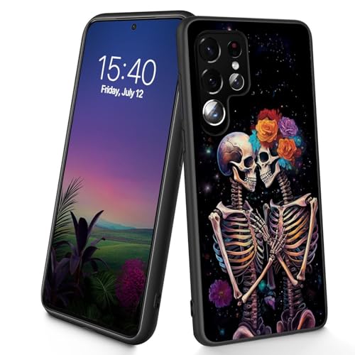 Bxgolkgd Entworfen für Galaxy S24 Ultra, dünne, weiche TPU-Silikon-Schutzhülle, stoßfest, rutschfest, für Samsung Galaxy S24 Ultra 2023, 17,3 cm (6,8 Zoll) – Liebes-Skelette von Bxgolkgd