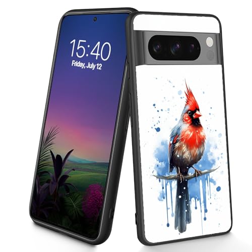 Bxgolkgd Entworfen für Pixel 8 Pro, dünne, weiche TPU-Silikon-Schutzhülle, stoßfest, rutschfest, für Google Pixel 8 Pro 2023, 17 cm (6,7 Zoll), Aquarell, Kardinalvogel von Bxgolkgd