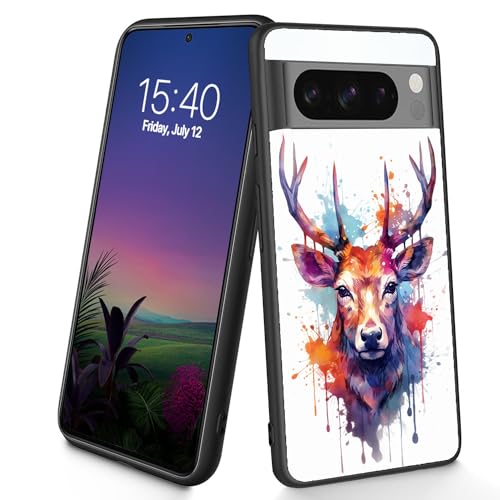 Bxgolkgd Entworfen für Pixel 8 Pro, dünne, weiche TPU-Silikon-Schutzhülle, stoßfest, rutschfest, für Google Pixel 8 Pro 2023, 17 cm (6,7 Zoll), Aquarell Hirsch von Bxgolkgd